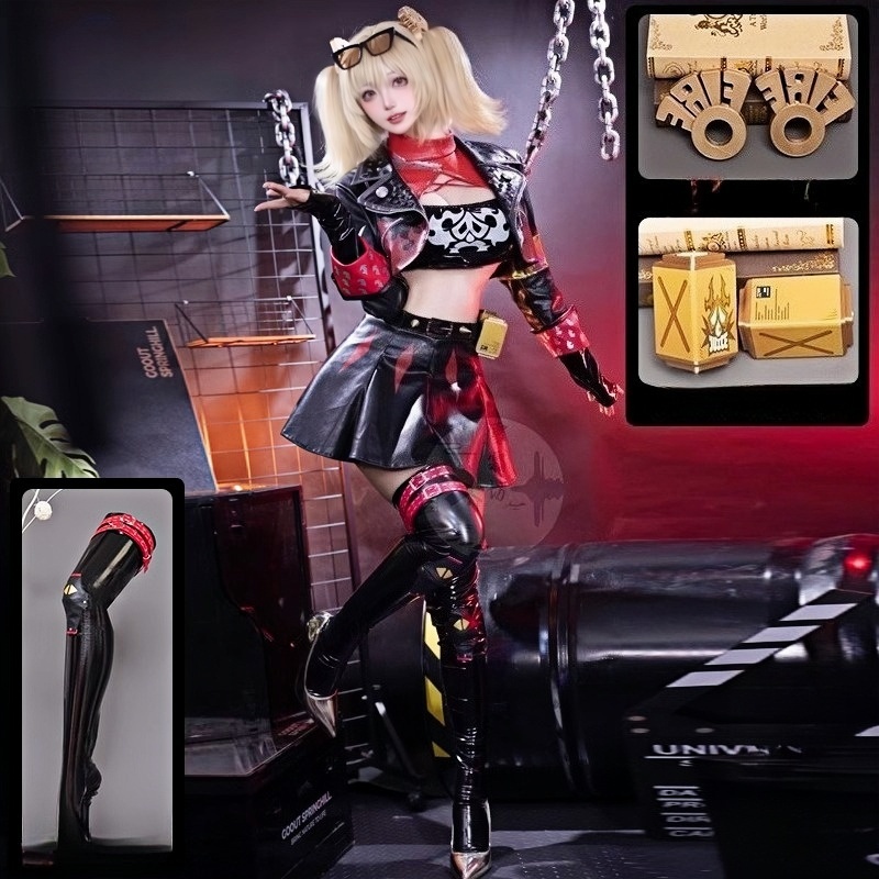 Burnice Cosplay Prop - 2026年ゲーム「Zenless Zone Zero」バーニス・ホワイトコスプレ衣装、パンクコート、スカート、小道具、ウィッグ、スーツ（女性用）、ハロウィンアニメパーティー衣装