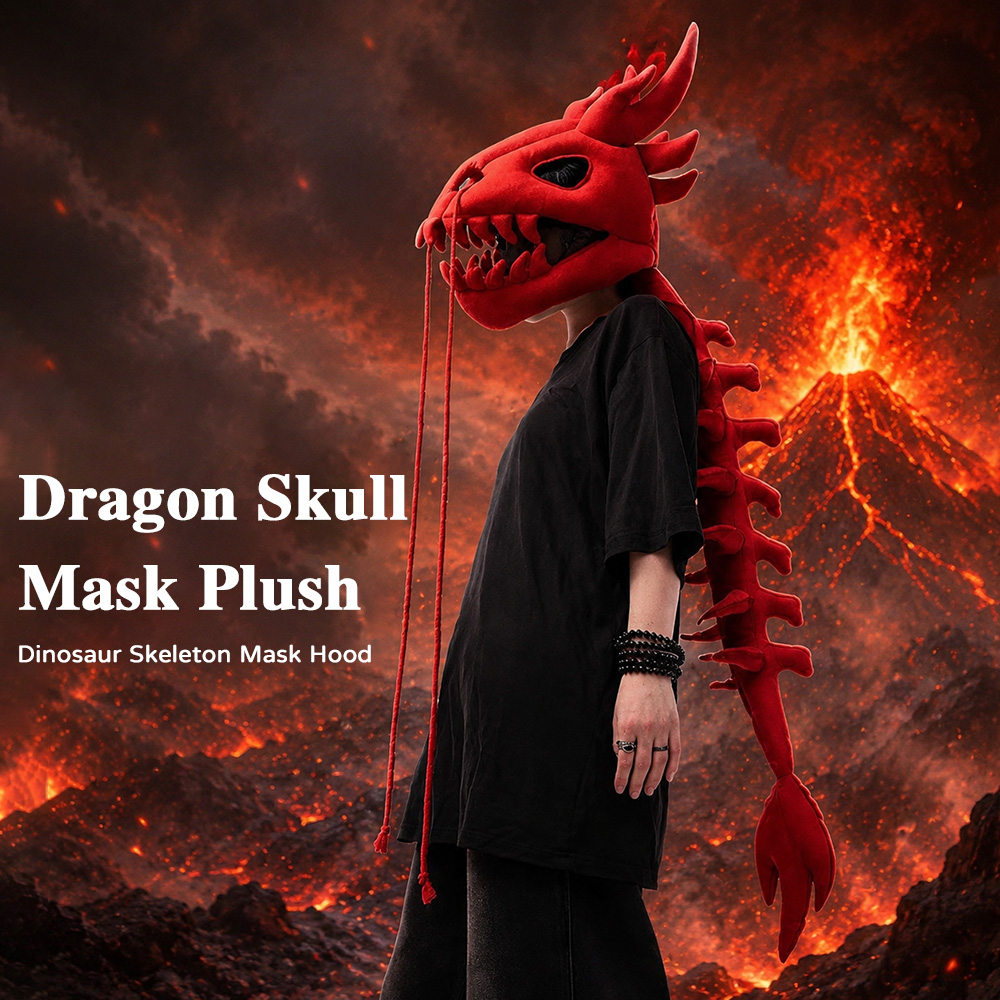 Cosplay Prop Designer - ドラゴンスカルスパインプラッシュフード ロング恐竜スケルトンヘッドマスク コスプレパーティー用ヘッドウェア ハロウィンコスチュームコスプレ ホームデコレーション用