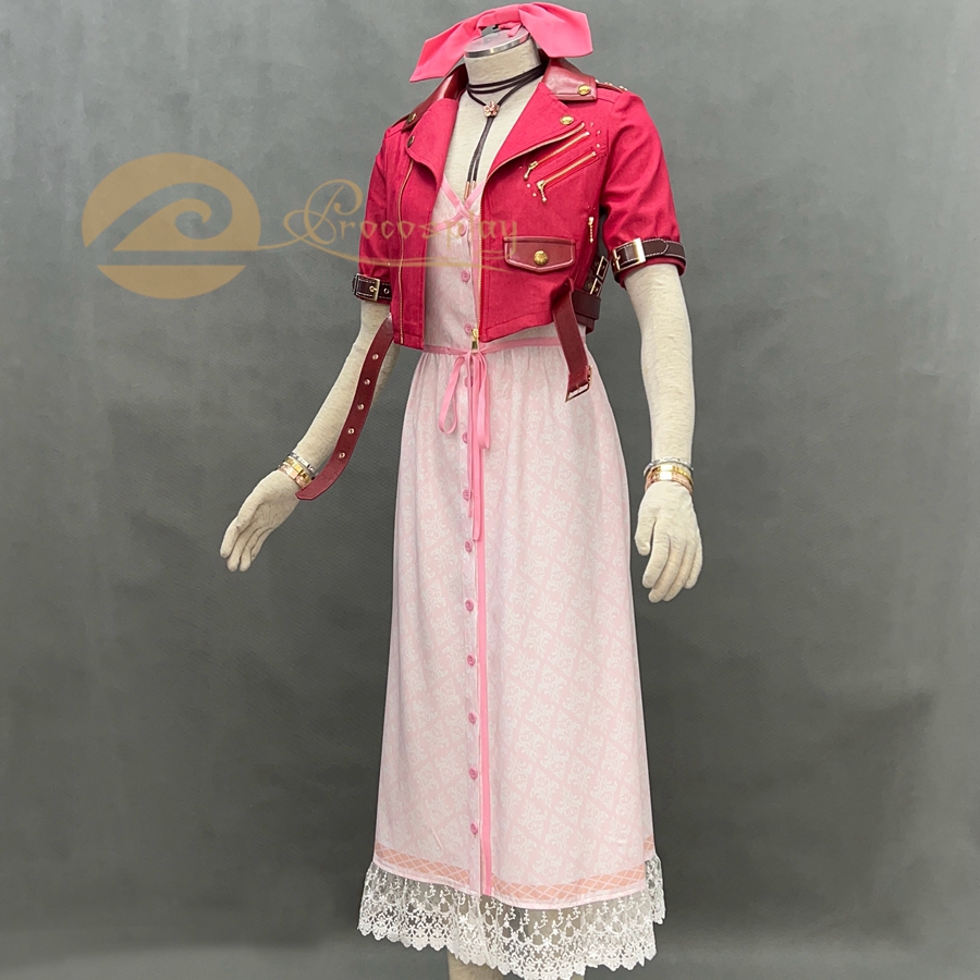 女性用ジャケット付きコスプレコスチューム、ゲーム通気性のある - Aerith Cosplay Prop のレビューと価格